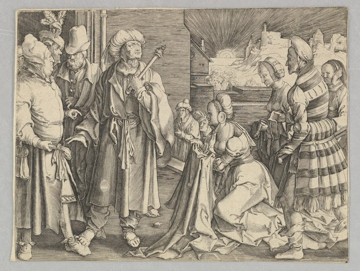 Potiphar's Wife Accusing Joseph (copy) by Lucas van Leyden, print, 1489-2006