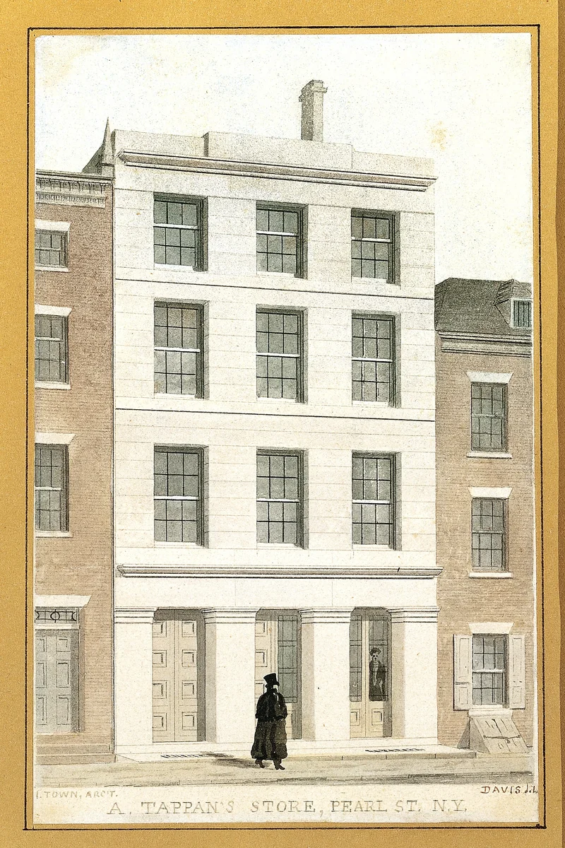 Tappan's Store, Pearl Street, New York by Alexander Jackson Davis, drawing, 1820-1892
