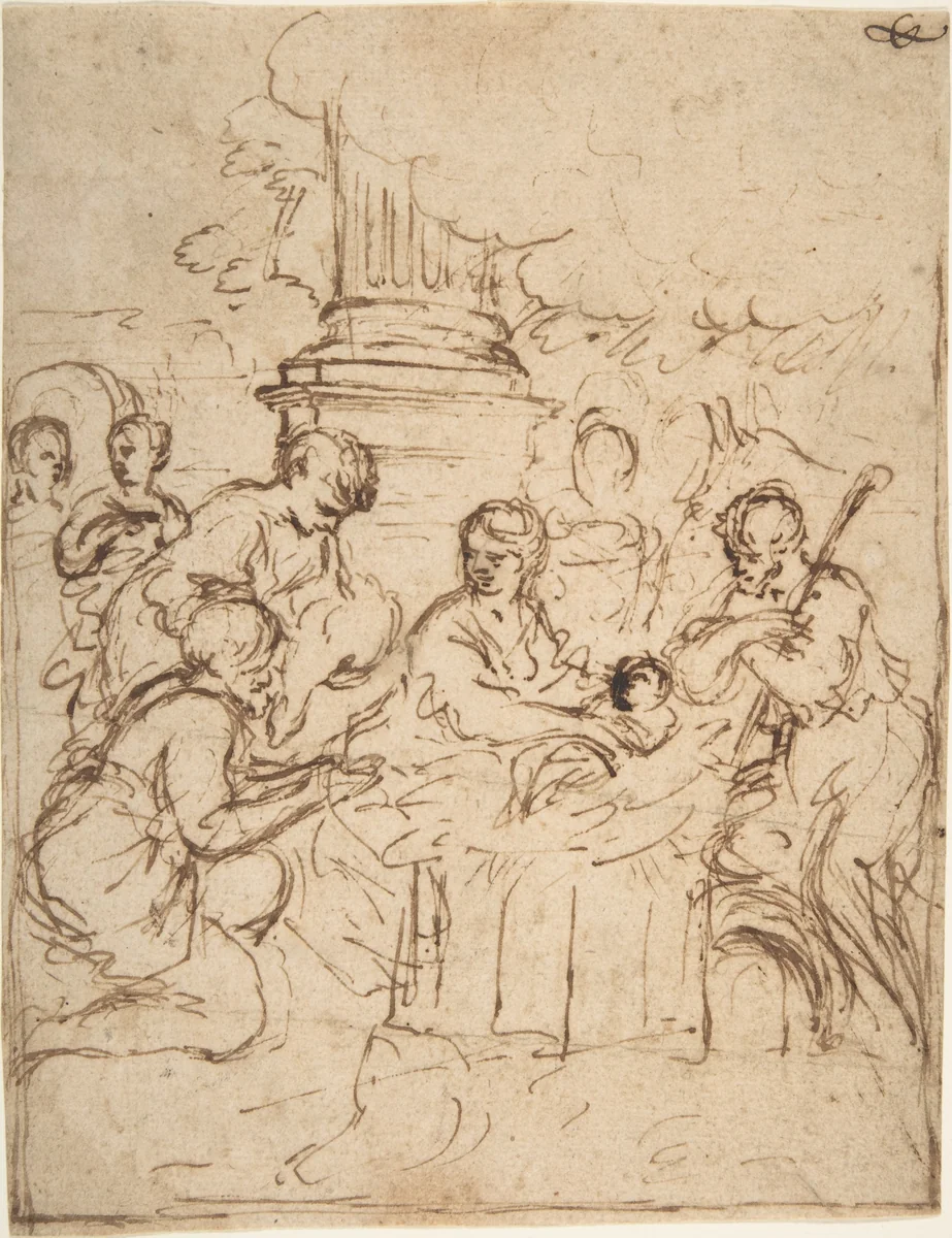 The Adoration of the Shepherds by Pietro da Cortona, drawing, 1605-1669