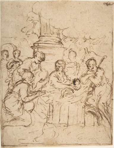 The Adoration of the Shepherds by Pietro da Cortona, drawing, 1605-1669
