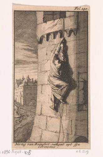 Ontsnapping van de hertog van Beaufort, 1648 by Caspar Luyken, print, 1699