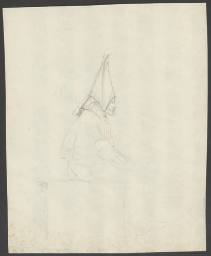 Zittende broeder van een Spaans broederschap by anonymous, drawing, 1800-1899