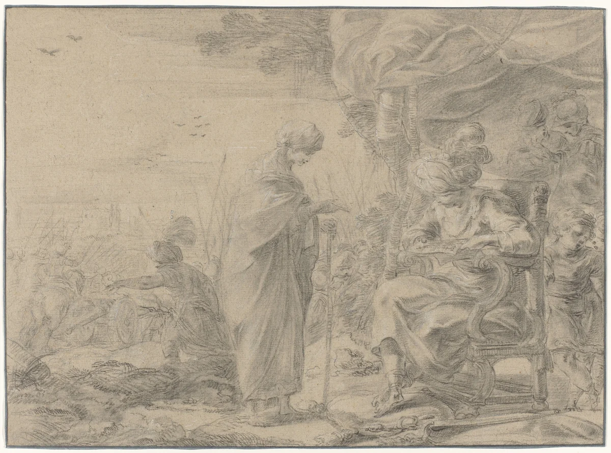 Abradatas ontvangt een brief van Panthea by Laurent de La Hire, drawing, 1616-1656