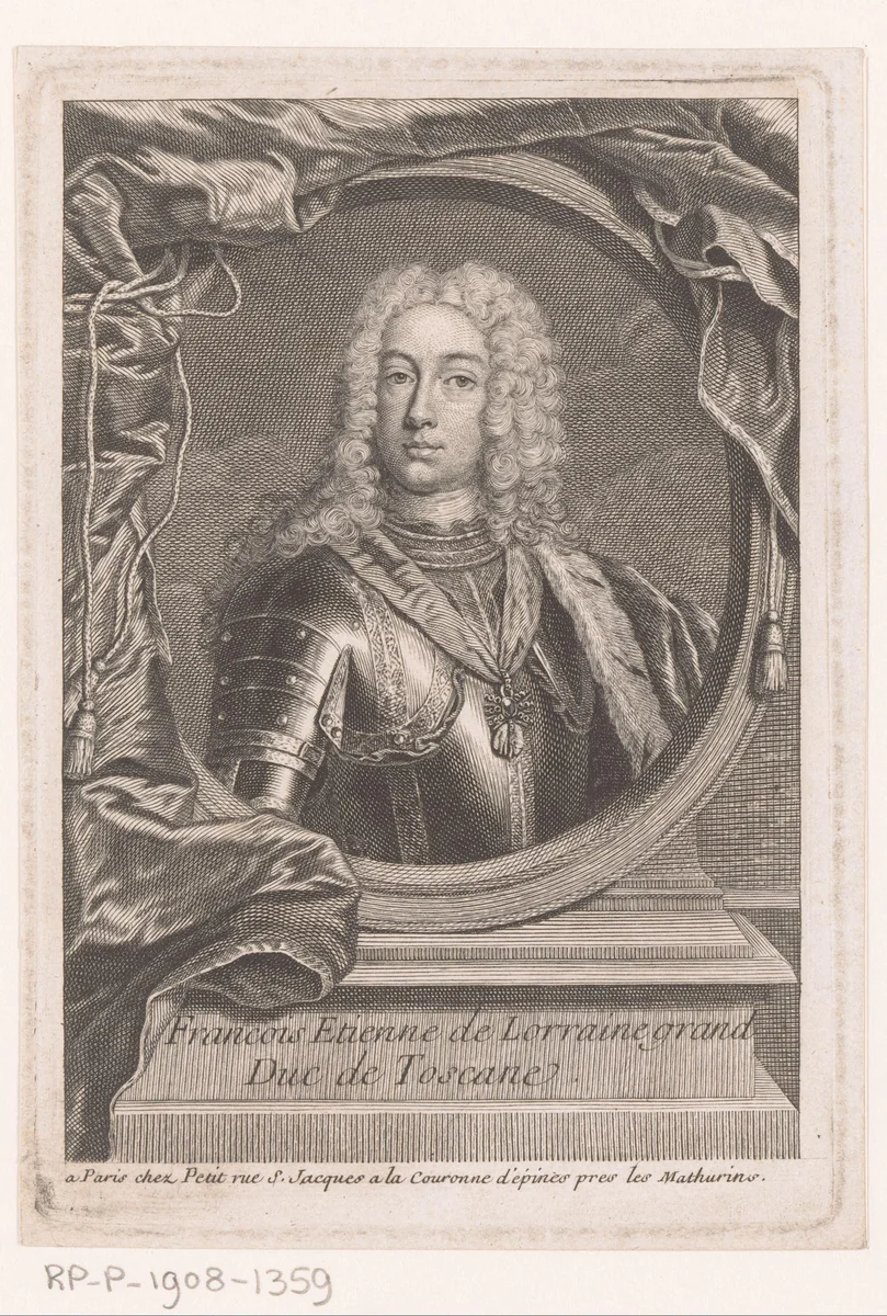Portret van Frans I Stefan by Gille Edme Petit, print, 1704-1760