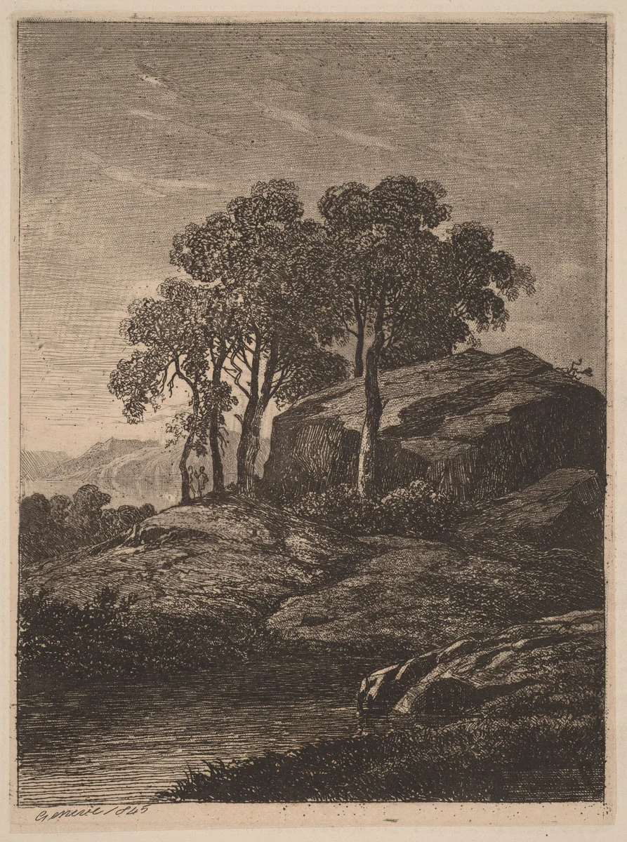 Trees by a Rock by Alexandre Calame, portfolio, 1838-1850