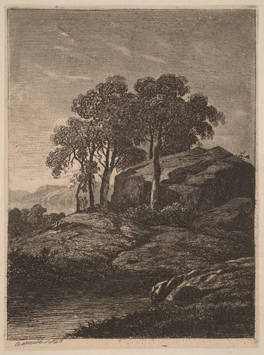 Trees by a Rock by Alexandre Calame, portfolio, 1838-1850