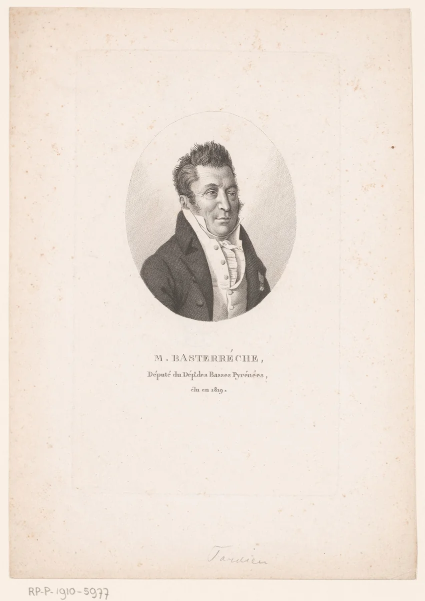 Portret van Jean-Pierre Basterrêche by Ambroise Tardieu, print, 1820-1821