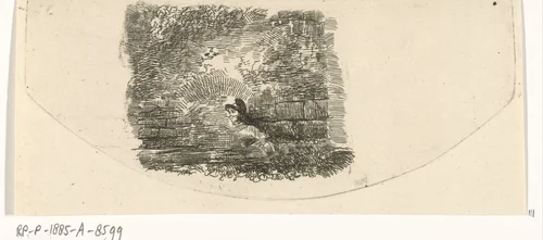 Muur en het gezicht van een man by Johannes Mock, print, 1810-1884