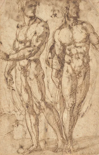 Two Male Nudes by Baccio Bandinelli, drawing, 1515-1525
