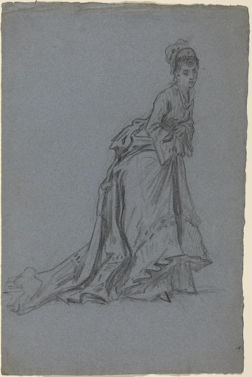 Fashionable Young Woman Stepping Forward by French 19th Century, drawing, 1890-1899