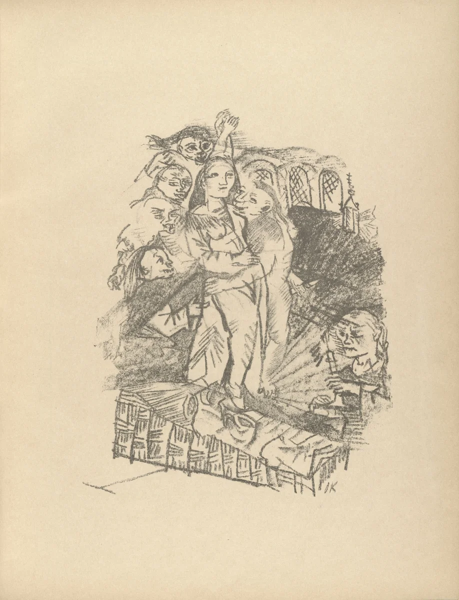 Woman Desired by Men (Weib vom Manne begehrt) (plate, folio 13) from Die Chinesische Mauer (The Great Wall of China) by Oskar Kokoschka, illustrated book, 1914