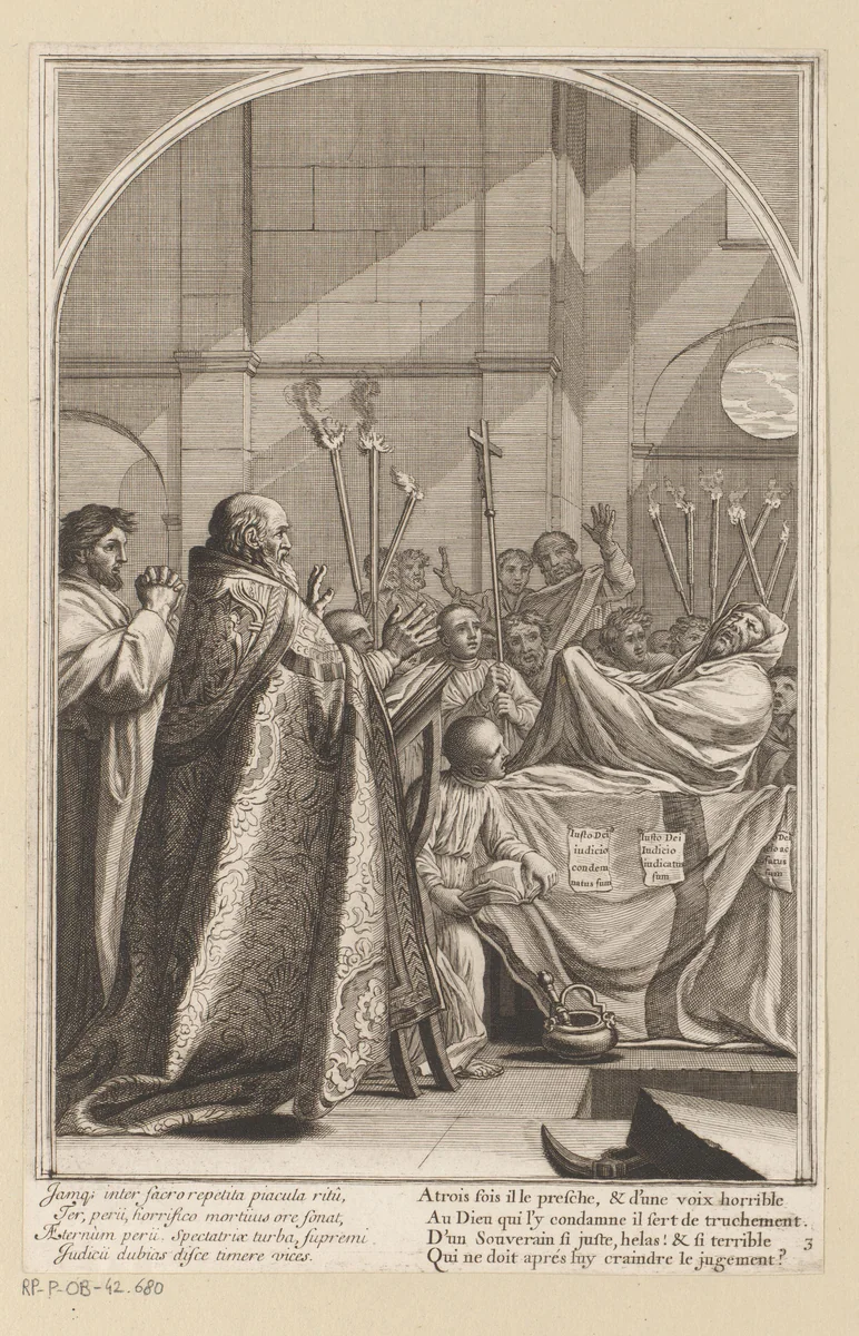 Raymond Diocrès kondigt zijn verdoemenis aan by François Chauveau, print, 1623-1676