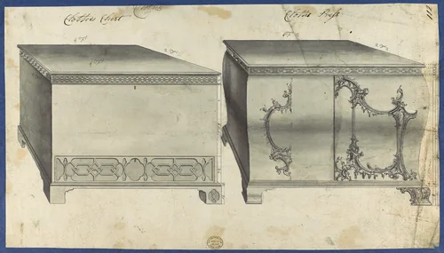Clothes Chest and Clothes Press, from Chippendale Drawings, Vol. II by Thomas Chippendale, drawing, 1753