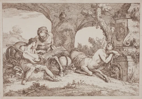 Chiron Teaches Music to Achilles by Gaetano Zompini, Giovanni Benedetto Castiglione, portfolio, 1700-1778