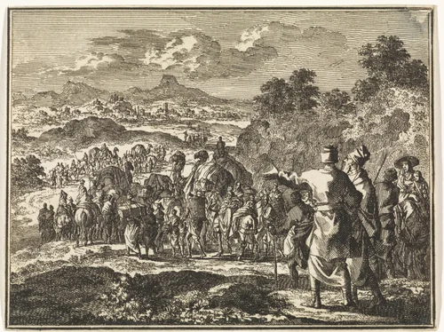Karavaan der Israëlieten trekt onder Ezra naar Jerusalem by Jan Luyken, print, 1712