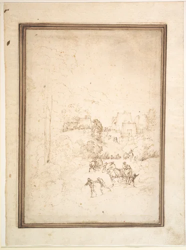 Approach to a Mountain Village with Horsemen on the Road by Fra Bartolomeo, drawing, 1498-1504