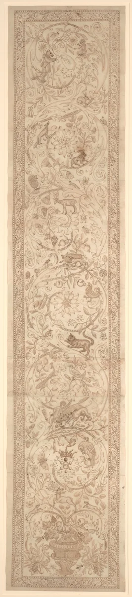 Cartoon for the embroidery of an orphrey bearing Medici arms combined with Arms of the House of Austria by anonymous, drawing, 1600-1620