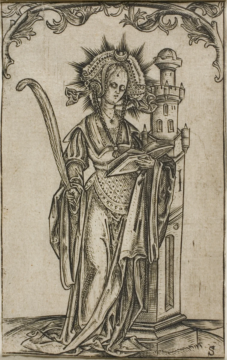 Saint Barbara with a Palm and a Book by Master S, print, 1500-1525