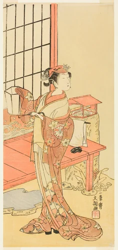 The Actor Segawa Kikunojo II, Possibly as Princess Ayaori in the Play Ima o Sakari Suehiro Genji (The Genji Clan Now at Its Zenith), Performed at the Nakamura Theater from the First Day of the Eleventh Month, 1768 by Ippitsusai Buncho, print, 1763-1773