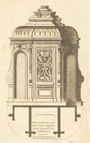 Plan et elevation des plus beaux confessionnaux de Paris, tres fidelemant mesure by Jean Le Blond, print, 1688