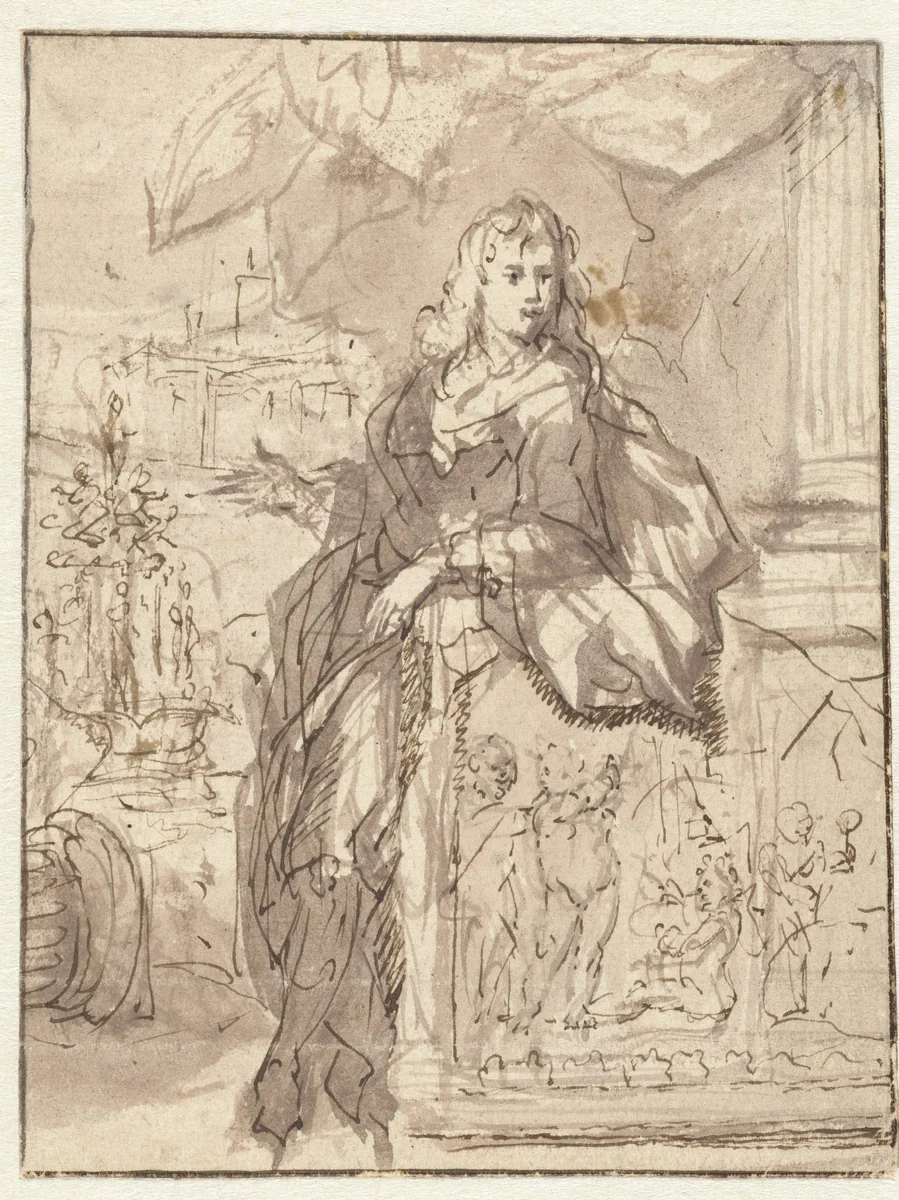 Portret van een onbekende man in een wijde mantel by Caspar Netscher, drawing, 1649-1684