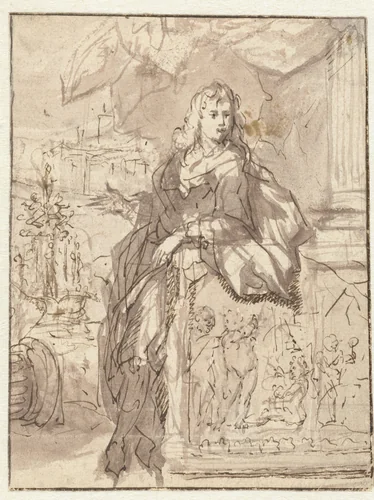 Portret van een onbekende man in een wijde mantel by Caspar Netscher, drawing, 1649-1684