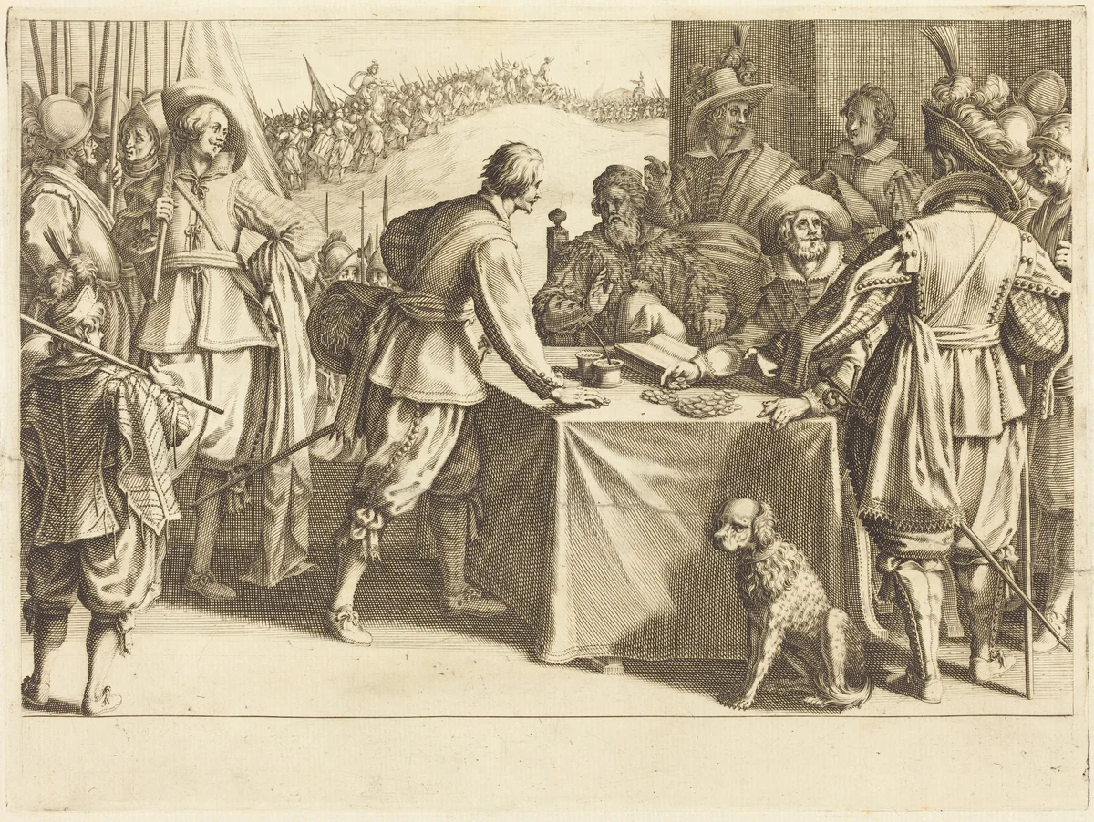 The Hiring of the Troops by Jacques Callot, print, 1614