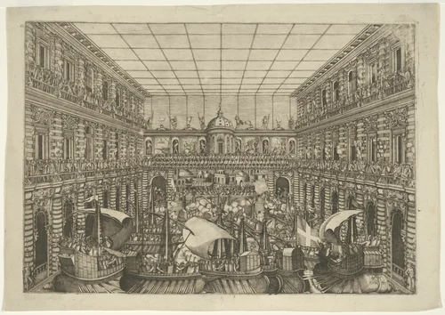 Naumachia in the Courtyard of Palazzo Pitti by Orazio Scarabelli, print, 1592