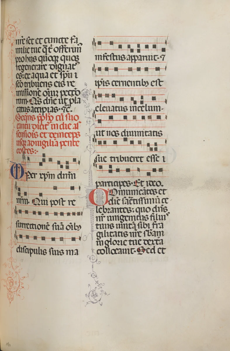 Missale: Fol. 180: Music for various ordinary prayers by Bartolommeo Caporali, book, 1469
