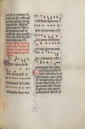 Missale: Fol. 180: Music for various ordinary prayers by Bartolommeo Caporali, book, 1469