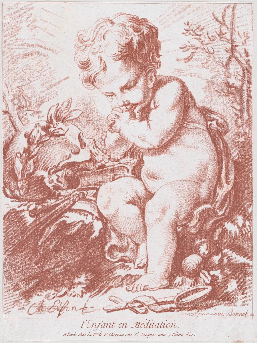 The Meditating Child by Louis Marin Bonnet, print, 1755-1765