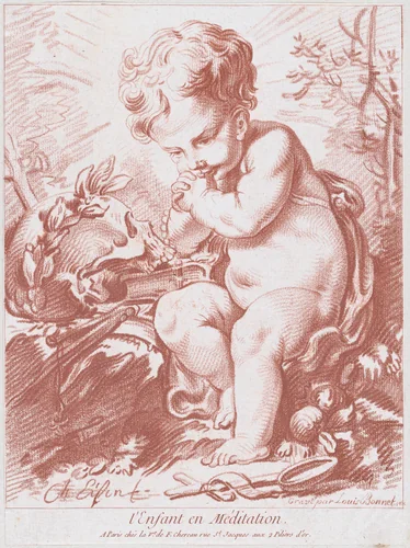 The Meditating Child by Louis Marin Bonnet, print, 1755-1765