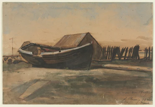 Boat on a Beach, Le Tréport by François Bonvin, drawing, 1854