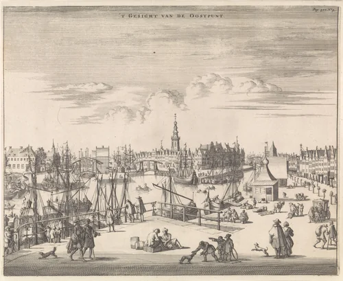 Gezicht op de haven van en de stad Middelburg by Jan Luyken, print, 1696