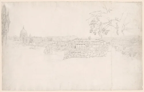 Fantasy Panorama of Rome from St. Peter's to the Castel San Angelo by Peter von Hess, drawing, 1820