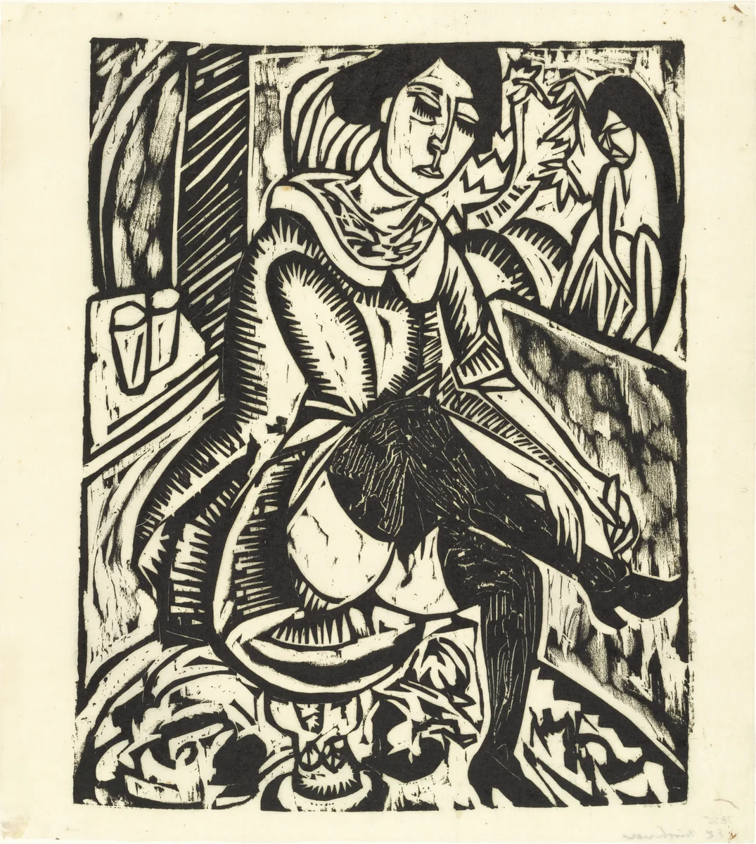 Woman Buttoning Her Shoe (Frau, Schuh zuknöpfend) by Ernst Ludwig Kirchner, print, 1912