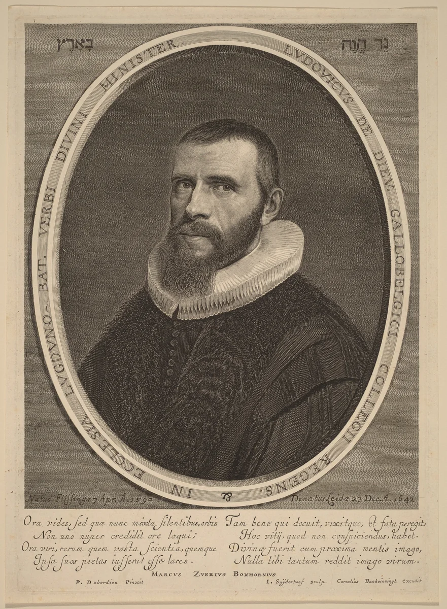 Lodewijk de Dieu by Jonas Suyderhoff; Pieter Dubordieu; Cornelis Banheijning, print, 1637-1647