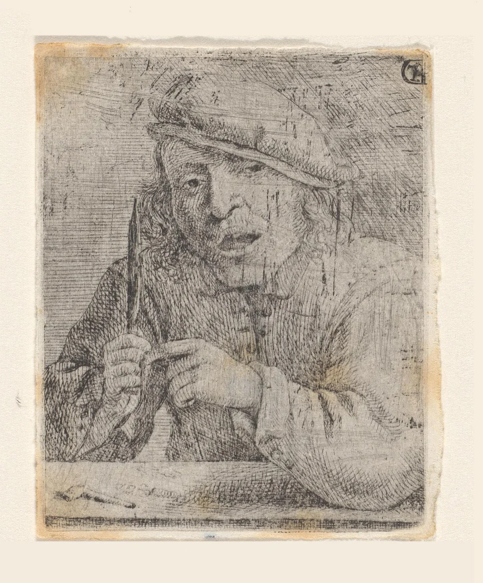 Kop van een boer by Arnoud Schaepkens, print, 1831-1904