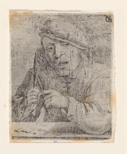 Kop van een boer by Arnoud Schaepkens, print, 1831-1904