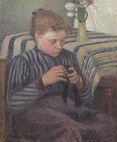 Woman Mending by Camille Pissarro, painting, 1895