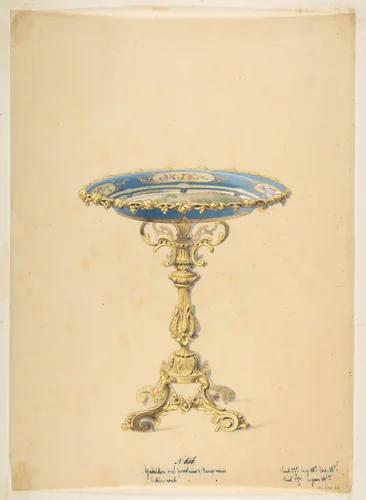 Design for a Round Porcelain Table with Polished Bronze by anonymous, drawing, 1800-1899