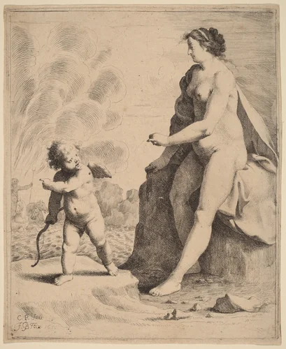 Venus and Cupid by Jan Gerritsz van Bronckhorst; Cornelis van Poelenburch, print, 1636