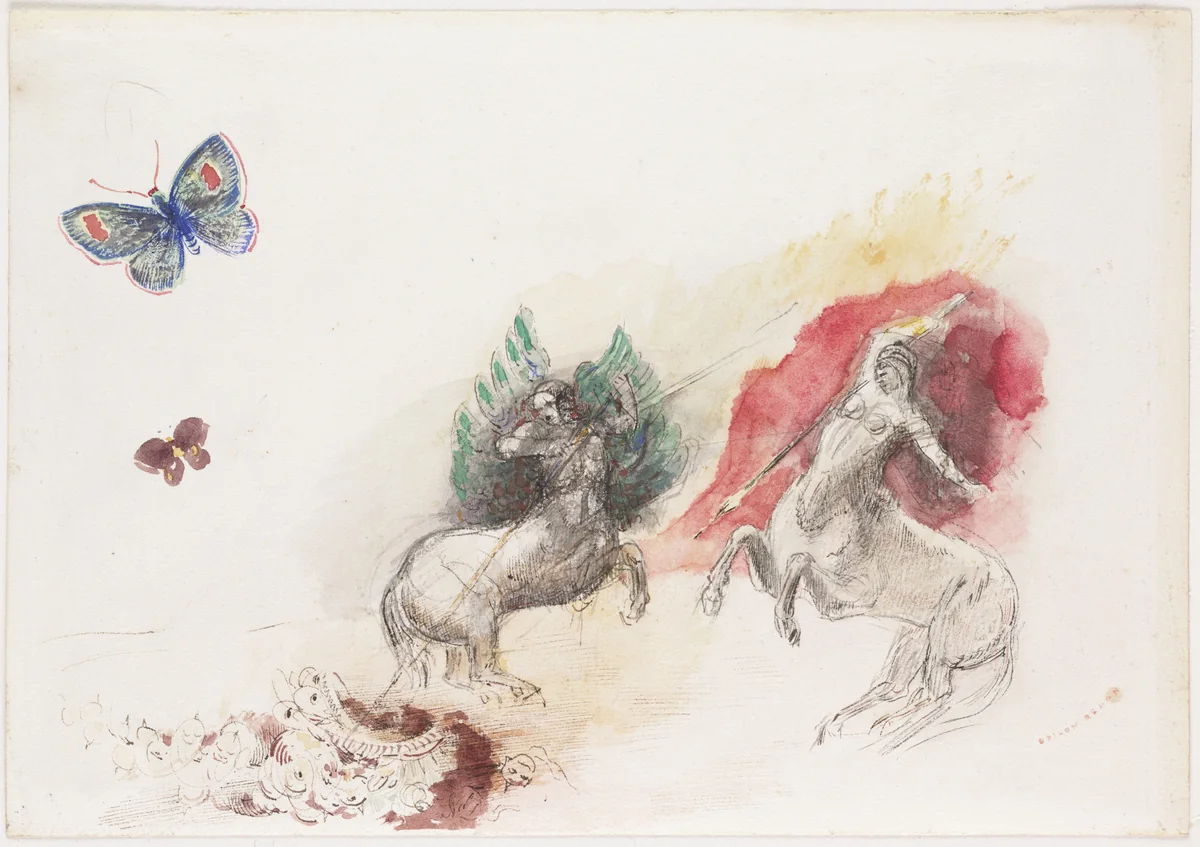 Fight of the Centaurs by Odilon Redon, drawing, 1910