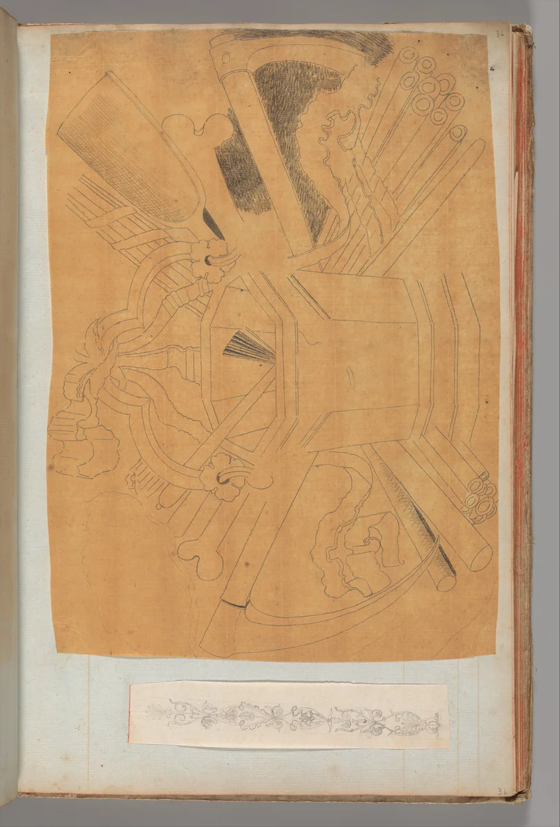 Page from a Scrapbook containing Drawings and Several Prints of Architecture, Interiors, Furniture and Other Objects by Charles Percier, book, 1795-1805