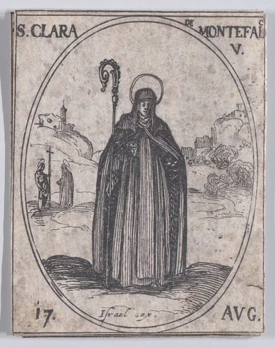 Ste. Claire de Monte-Falco, vierge (St. Clare of Montefalco, Virgin), August 17th, from "Les Images De Tous Les Saincts et Saintes de L'Année" (Images of All of the Saints and Religious Events of the Year) by Jacques Callot, print, 1636