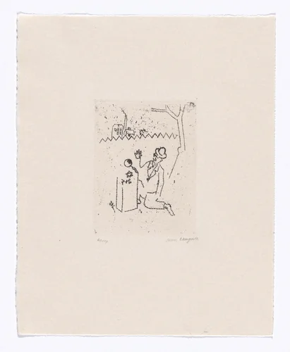 At Mother's Grave (Am Grabstein der Mutter) from My Life (Mein Leben) by Marc Chagall, illustrated book, 1922