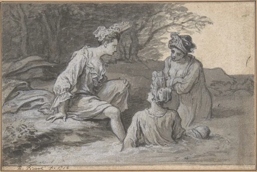 Ladies Bathing by Claude Simpol, drawing, 1717
