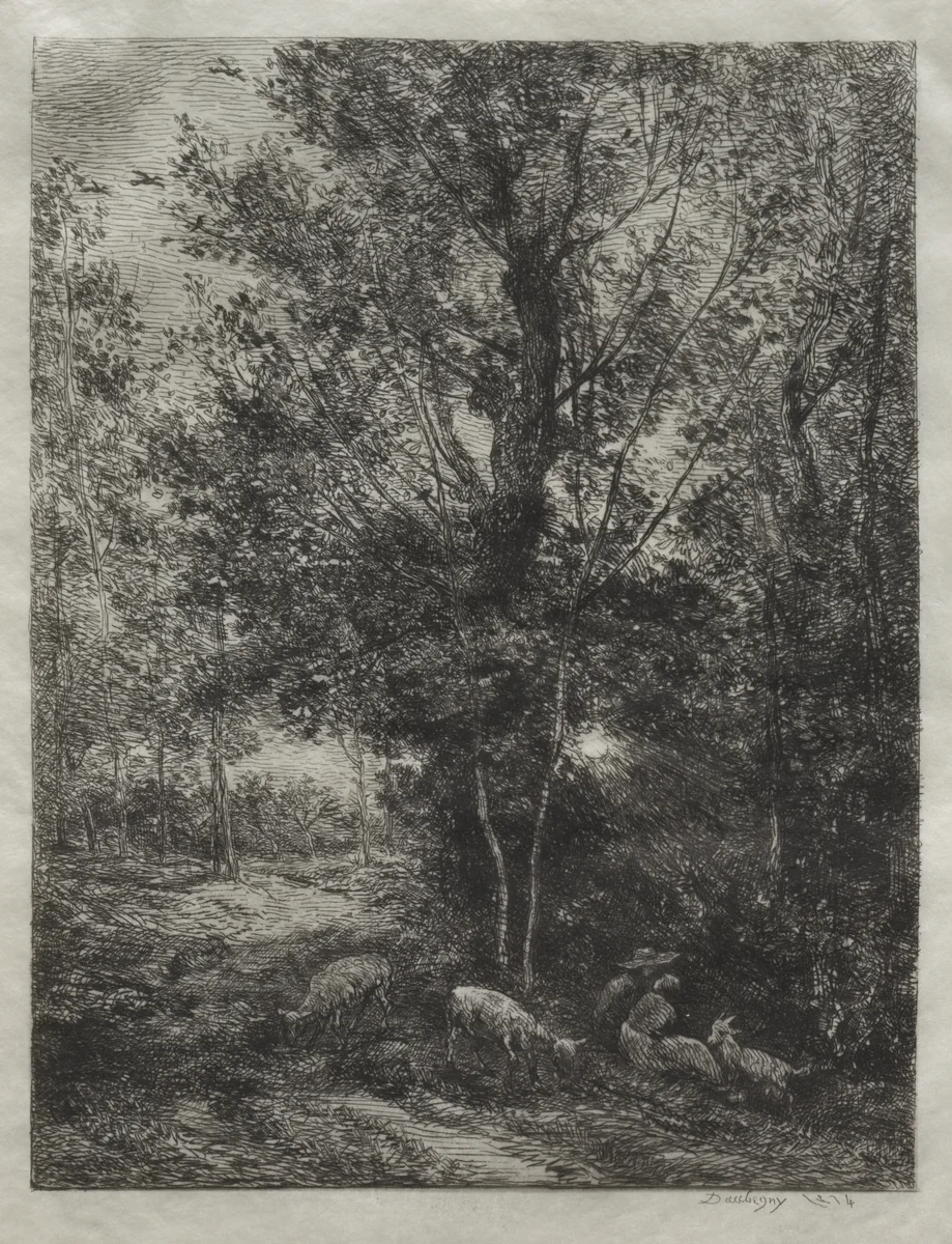 The Shepherd and the Shepherdess by Charles-François Daubigny, print, 1874