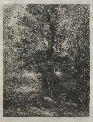 The Shepherd and the Shepherdess by Charles-François Daubigny, print, 1874