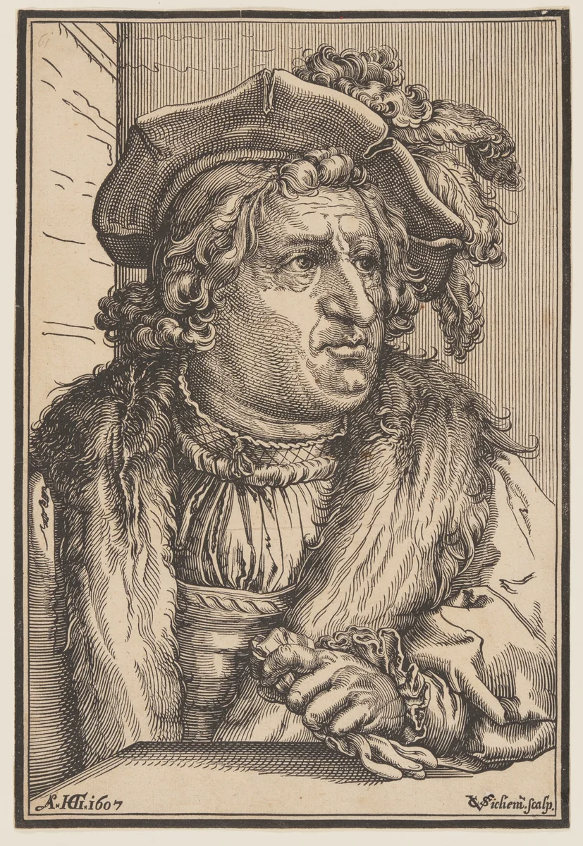Man with Plumed Hat by Christoffel van Sichem, print, 1607-1613